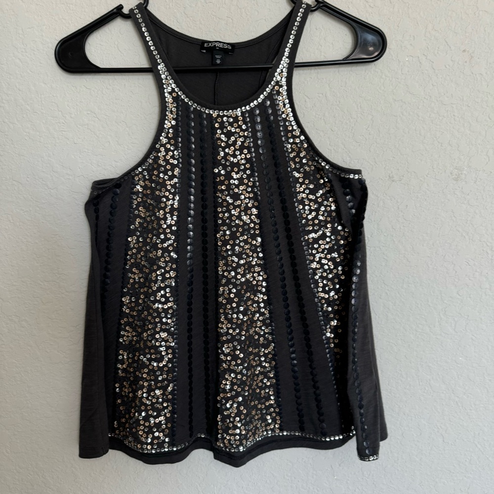 Express Sequin Gray Tank Top Sz Xs